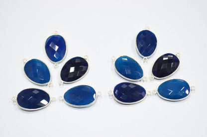 Sapphire Chalcedony Faceted Egg Shape Connector , Sold By Piece , 16x29 mm , RB-5400