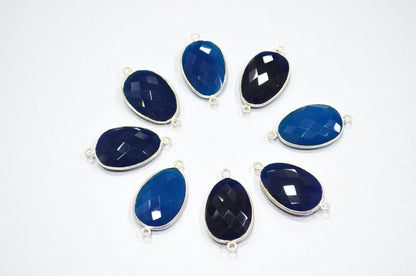 Sapphire Chalcedony Faceted Egg Shape Connector , Sold By Piece , 16x29 mm , RB-5400