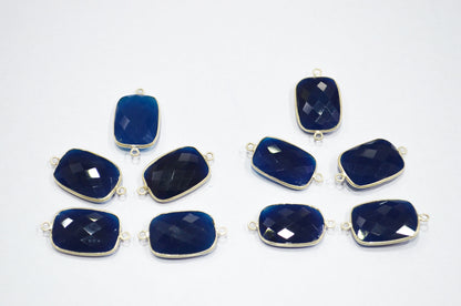 Sapphire Chalcedony Faceted Baguette Shape Connector , Sold By Piece , 15x27 mm , RB-5402