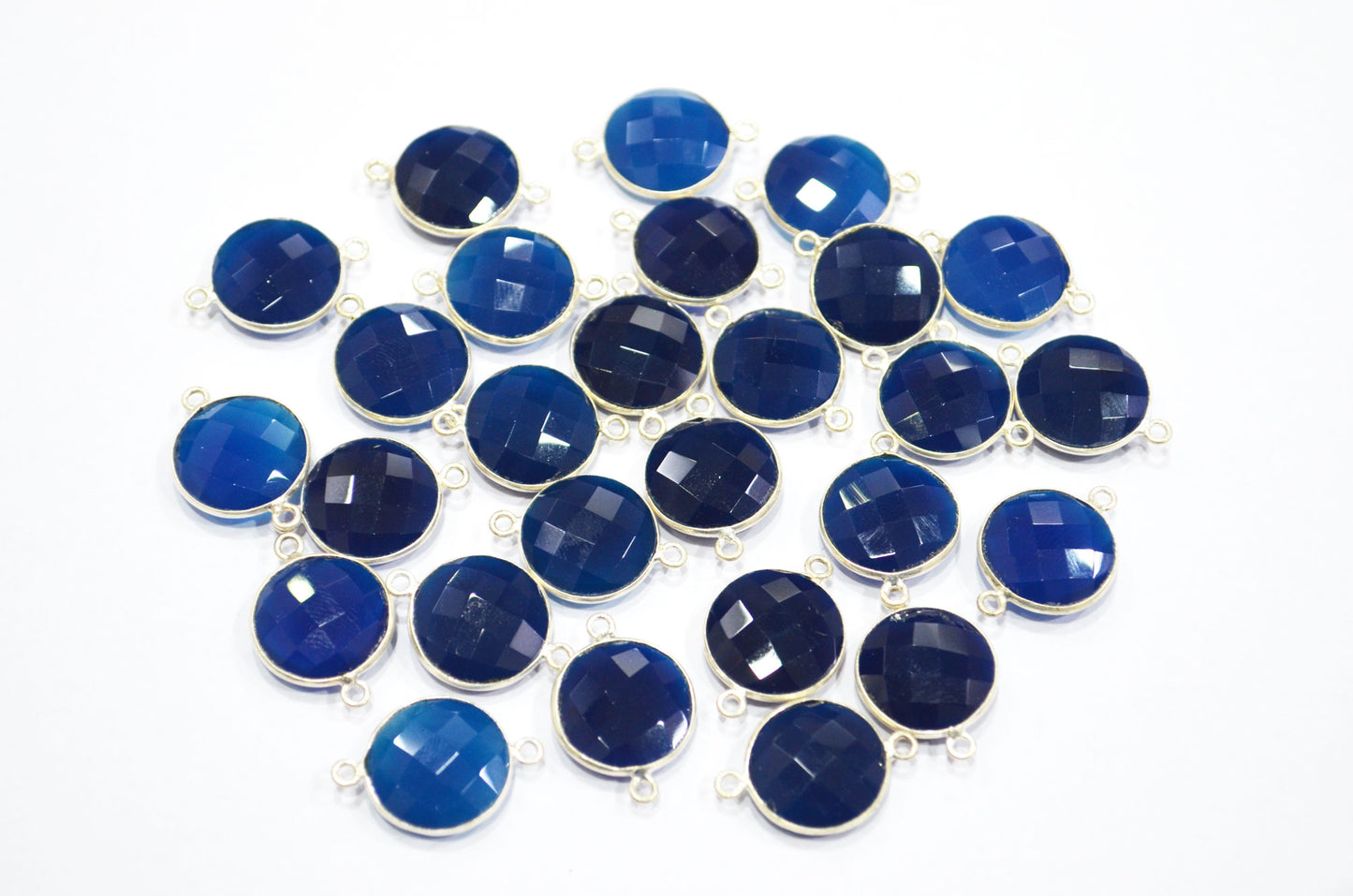 Sapphire Chalcedony Faceted Round Shape Connector , Sold By Piece , 15 mm , RB-5403