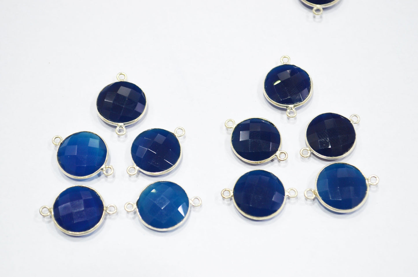 Sapphire Chalcedony Faceted Round Shape Connector , Sold By Piece , 15 mm , RB-5403