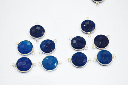 Sapphire Chalcedony Faceted Round Shape Connector , Sold By Piece , 15 mm , RB-5403