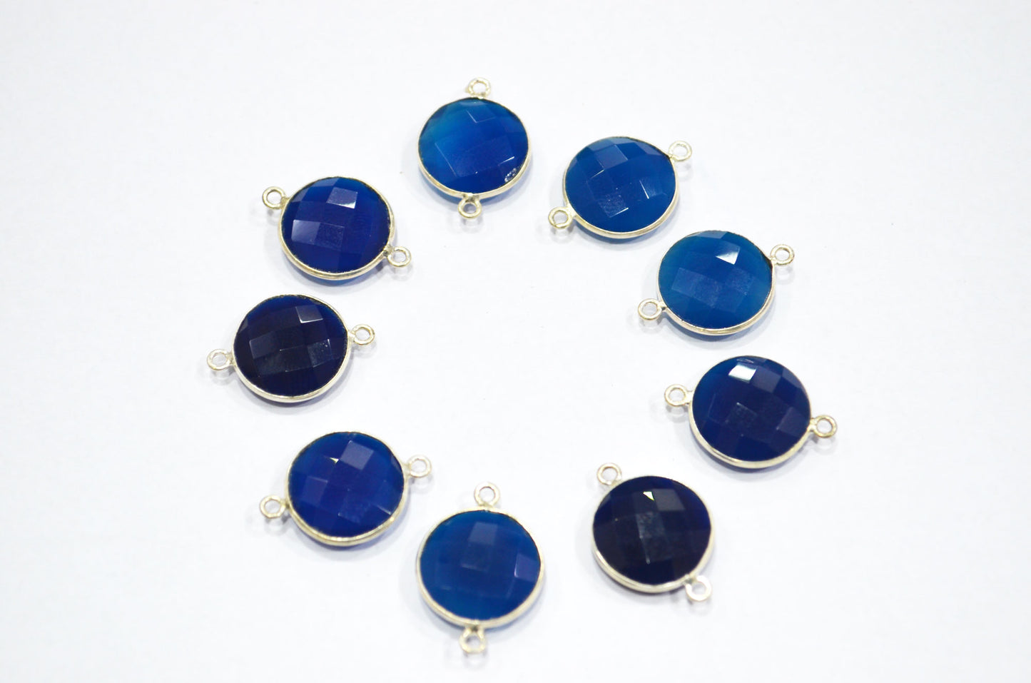 Sapphire Chalcedony Faceted Round Shape Connector , Sold By Piece , 15 mm , RB-5403