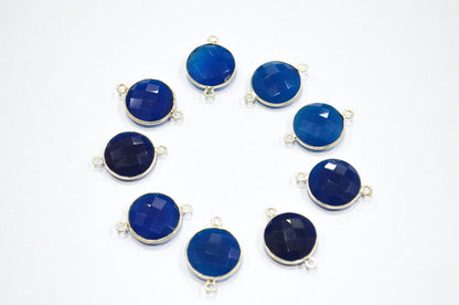 Sapphire Chalcedony Faceted Round Shape Connector , Sold By Piece , 15 mm , RB-5403