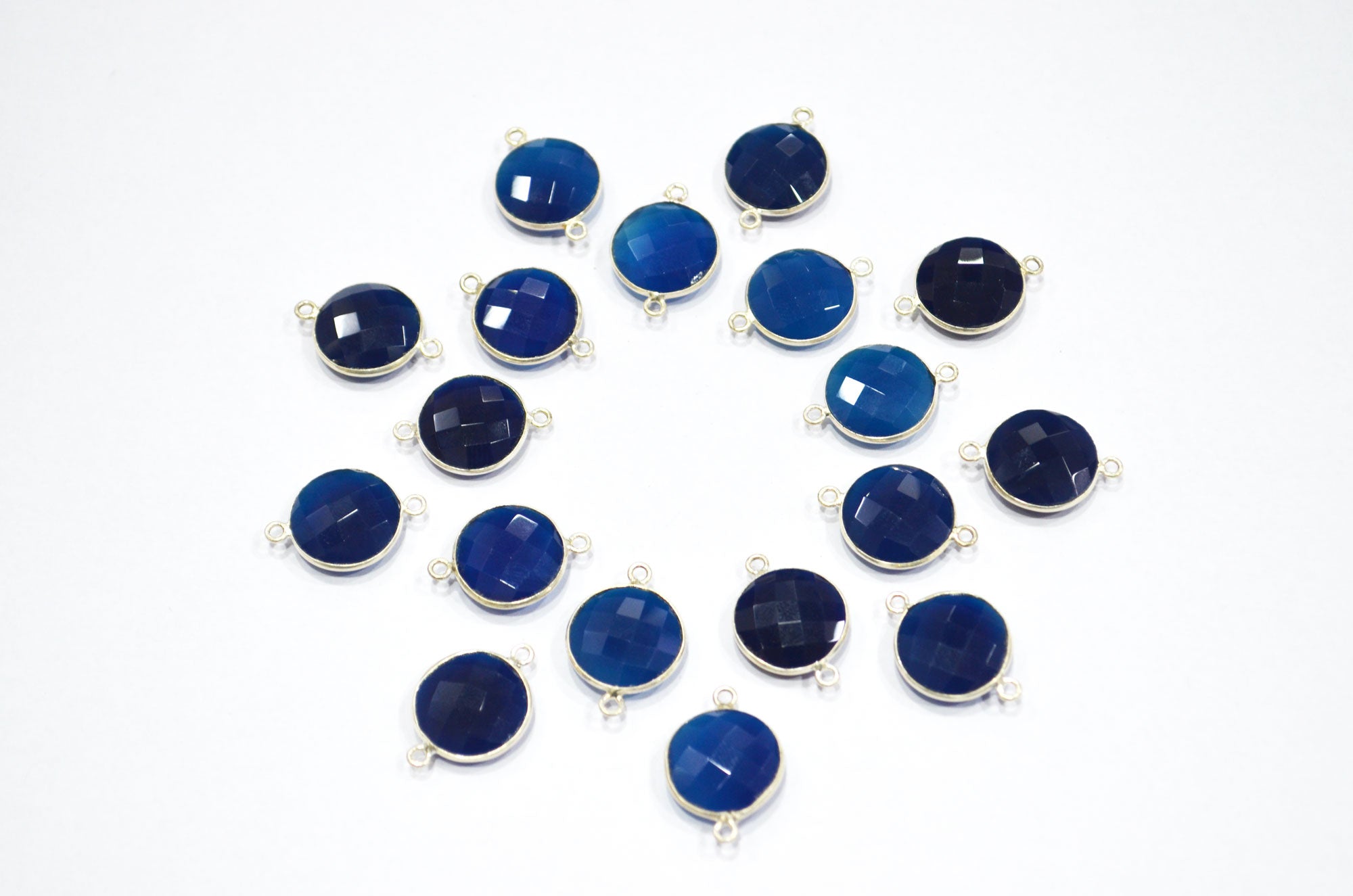 Sapphire Chalcedony Faceted Round Shape Connector , Sold By Piece , 15 mm , RB-5403
