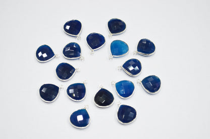 Sapphire Chalcedony Faceted Heart Shape Connector , Sold By Piece , 16 mm , RB-5404