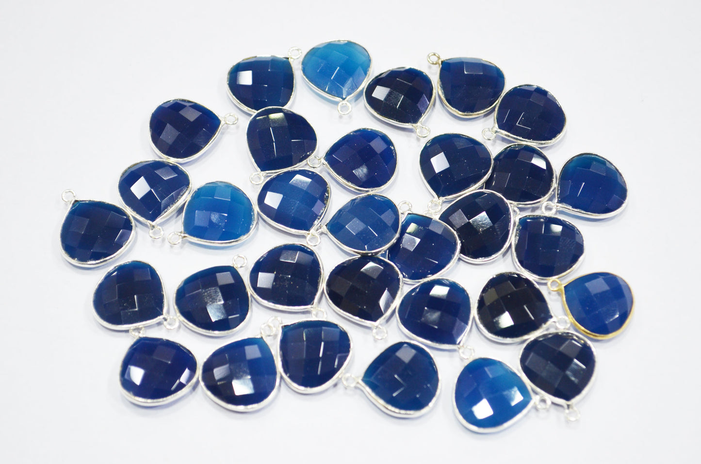 Sapphire Chalcedony Faceted Heart Shape Connector , Sold By Piece , 16 mm , RB-5404