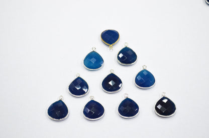 Sapphire Chalcedony Faceted Heart Shape Connector , Sold By Piece , 16 mm , RB-5404