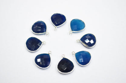 Sapphire Chalcedony Faceted Heart Shape Connector , Sold By Piece , 16 mm , RB-5404