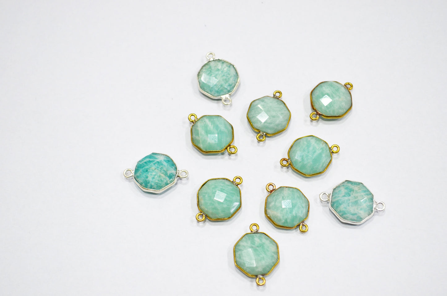 Amazonite Faceted Octagon Shape Double Bail Connector , Sold By Piece , 17x23 mm , RB-5405