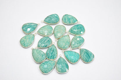 Amazonite Faceted Pear Shape Single Bail Connector , Sold By Piece , 16x25 mm , RB-5405A