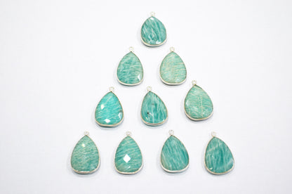 Amazonite Faceted Pear Shape Single Bail Connector , Sold By Piece , 16x25 mm , RB-5405A