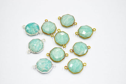 Amazonite Faceted Octagon Shape Double Bail Connector , Sold By Piece , 17x23 mm , RB-5405