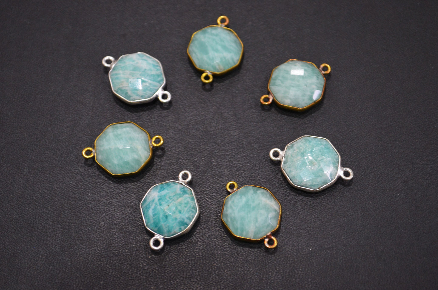 Amazonite Faceted Octagon Shape Double Bail Connector , Sold By Piece , 17x23 mm , RB-5405