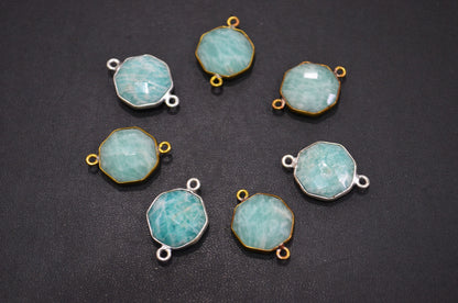 Amazonite Faceted Octagon Shape Double Bail Connector , Sold By Piece , 17x23 mm , RB-5405