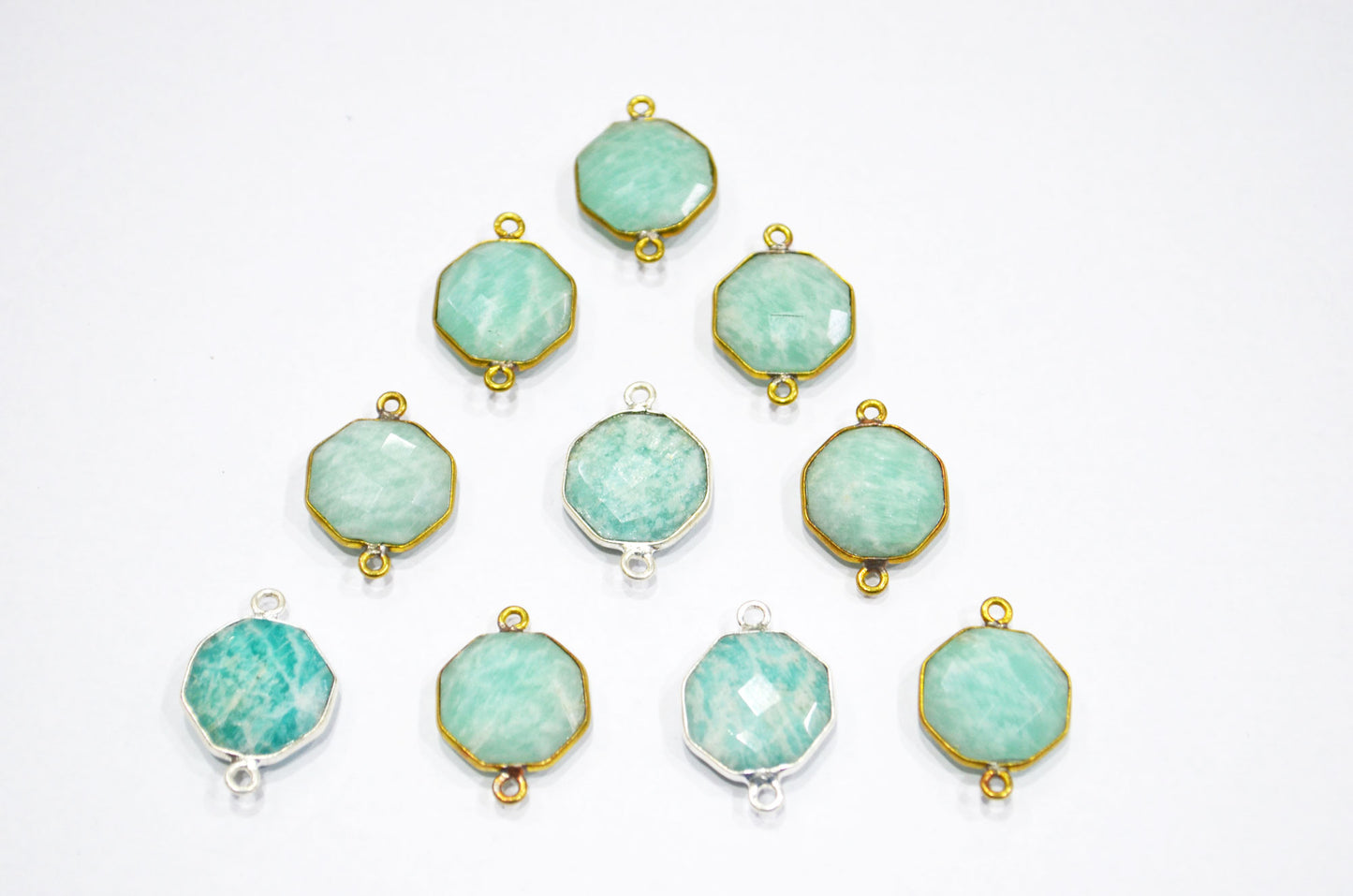 Amazonite Faceted Octagon Shape Double Bail Connector , Sold By Piece , 17x23 mm , RB-5405