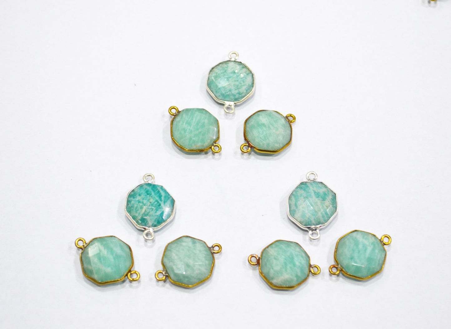 Amazonite Faceted Octagon Shape Double Bail Connector , Sold By Piece , 17x23 mm , RB-5405