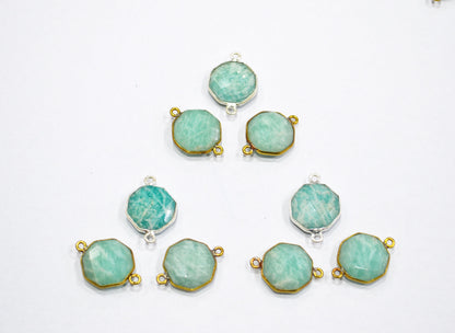 Amazonite Faceted Octagon Shape Double Bail Connector , Sold By Piece , 17x23 mm , RB-5405