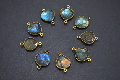 Labradorite Faceted Heart Shape Connector , Sold By Piece , 15 mm , RB-5406