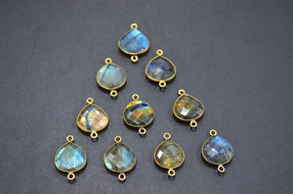 Labradorite Faceted Heart Shape Connector , Sold By Piece , 15 mm , RB-5406
