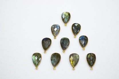 Flashy Labradorite Faceted Pear Shape Connector , Sold By Piece , 13x20 mm , RB-5407