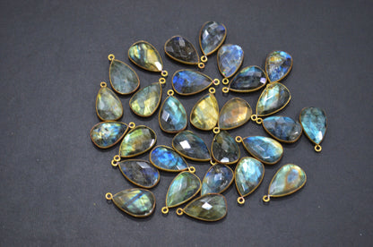 Flashy Labradorite Faceted Pear Shape Connector , Sold By Piece , 13x20 mm , RB-5407