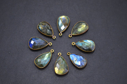 Flashy Labradorite Faceted Pear Shape Connector , Sold By Piece , 13x20 mm , RB-5407