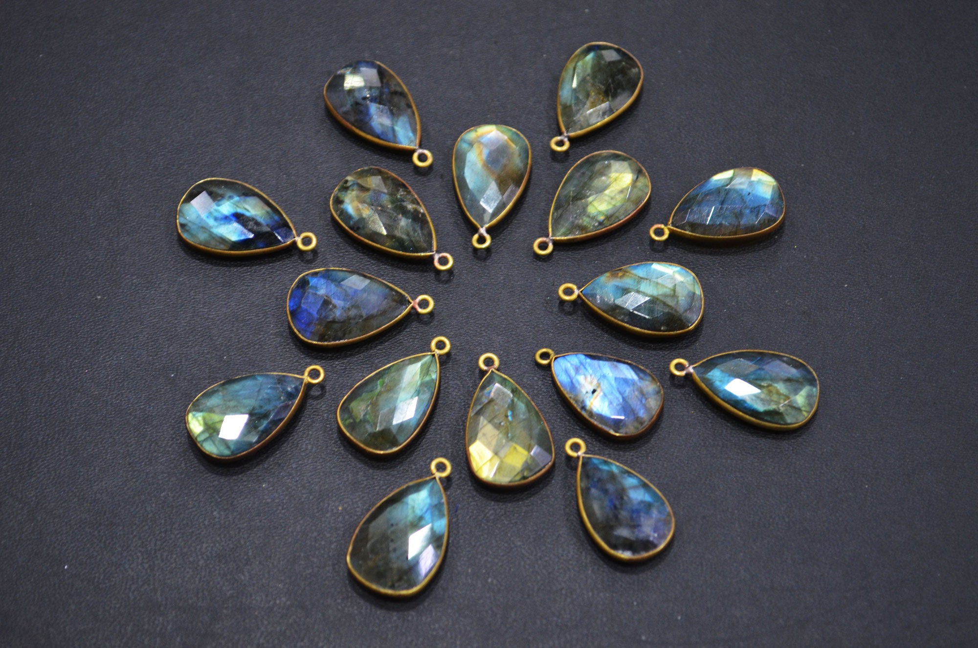 Flashy Labradorite Faceted Pear Shape Connector , Sold By Piece , 13x20 mm , RB-5407