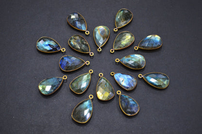 Flashy Labradorite Faceted Pear Shape Connector , Sold By Piece , 13x20 mm , RB-5407