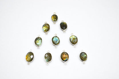 Labradorite Faceted Oval Shape Connector , Sold By Piece , 12 - 17 mm , RB-5408