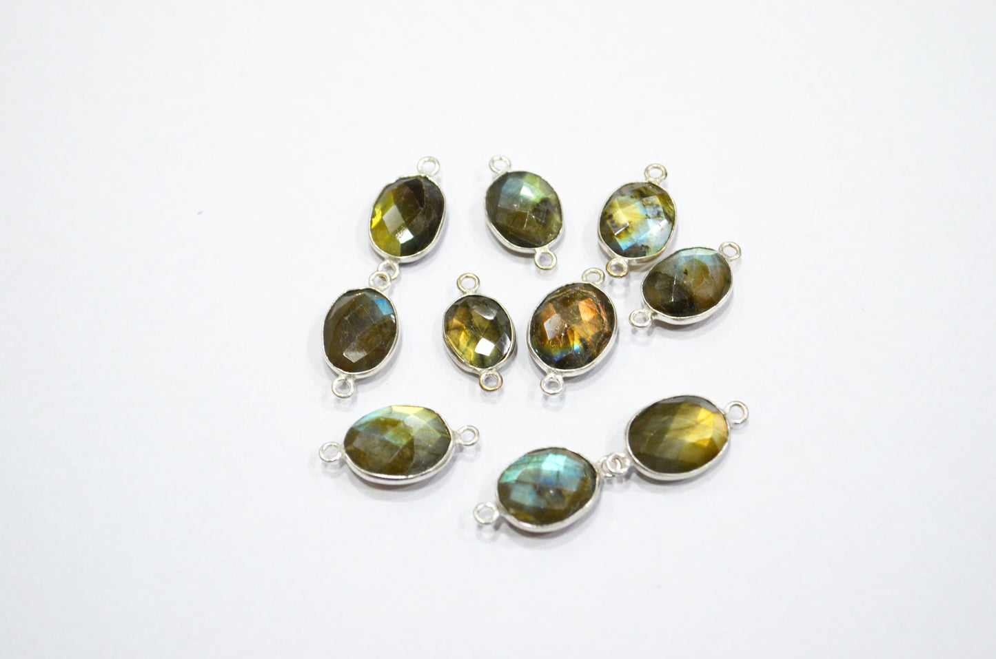 Labradorite Faceted Oval Shape Connector , Sold By Piece , 12 - 17 mm , RB-5408