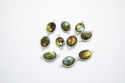 Labradorite Faceted Oval Shape Connector , Sold By Piece , 12 - 17 mm , RB-5408