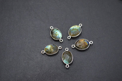 Labradorite Faceted Oval Shape Connector , Sold By Piece , 12 - 17 mm , RB-5408