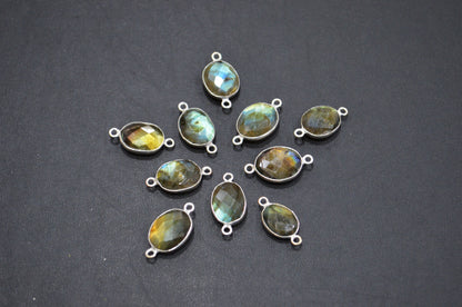 Labradorite Faceted Oval Shape Connector , Sold By Piece , 12 - 17 mm , RB-5408