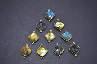 Labradorite Faceted Cushion Shape Connector , Sold By Piece , 15 mm , RB-5410