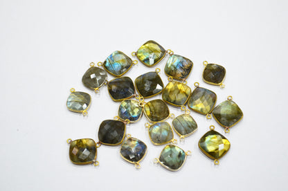 Labradorite Faceted Cushion Shape Connector , Sold By Piece , 15 mm , RB-5410