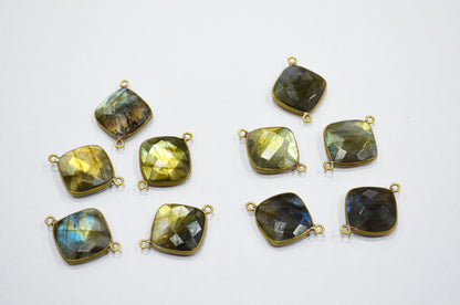 Labradorite Faceted Cushion Shape Connector , Sold By Piece , 15 mm , RB-5410