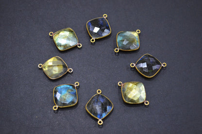 Labradorite Faceted Cushion Shape Connector , Sold By Piece , 15 mm , RB-5410