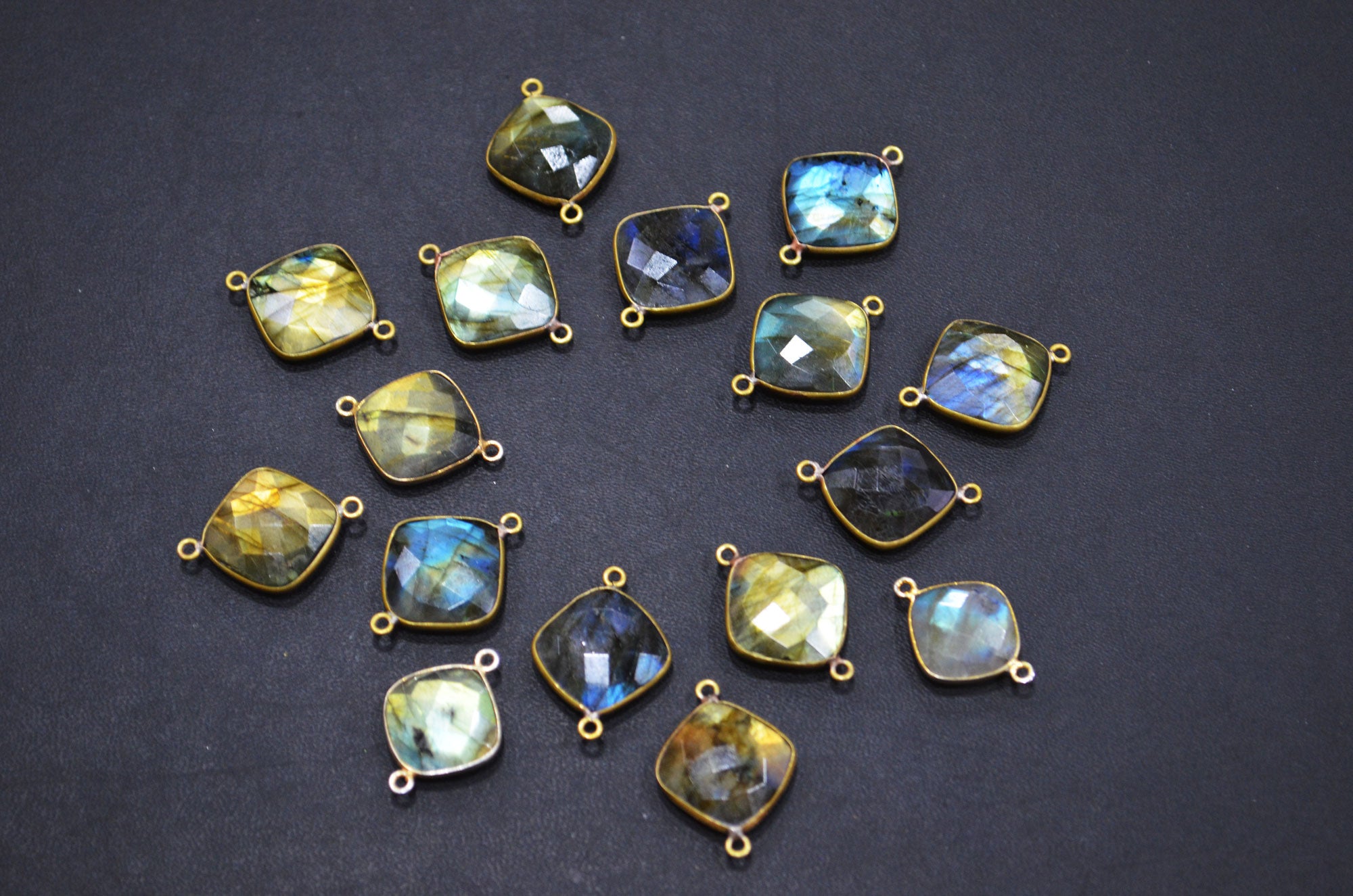 Labradorite Faceted Cushion Shape Connector , Sold By Piece , 15 mm , RB-5410