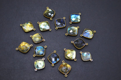 Labradorite Faceted Cushion Shape Connector , Sold By Piece , 15 mm , RB-5410