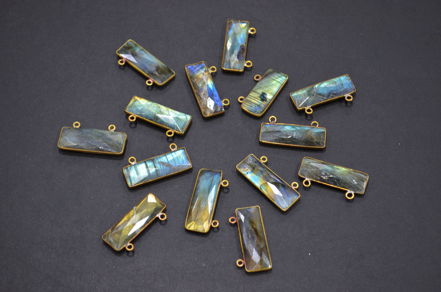 Labradorite Faceted Baguette Shape Connector , Sold By Piece , 12x31 mm , RB-5417