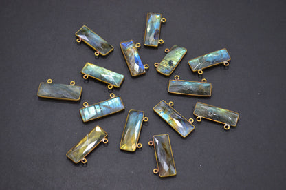 Labradorite Faceted Baguette Shape Connector , Sold By Piece , 12x31 mm , RB-5417