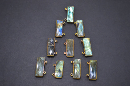 Labradorite Faceted Baguette Shape Connector , Sold By Piece , 12x31 mm , RB-5417