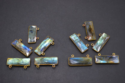 Labradorite Faceted Baguette Shape Connector , Sold By Piece , 12x31 mm , RB-5417