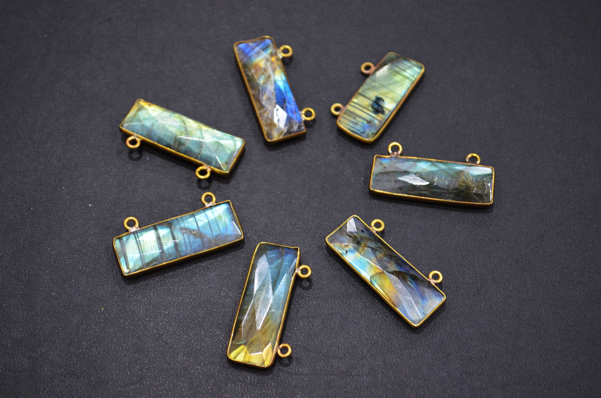 Labradorite Faceted Baguette Shape Connector , Sold By Piece , 12x31 mm , RB-5417