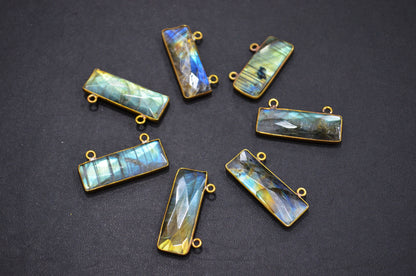 Labradorite Faceted Baguette Shape Connector , Sold By Piece , 12x31 mm , RB-5417
