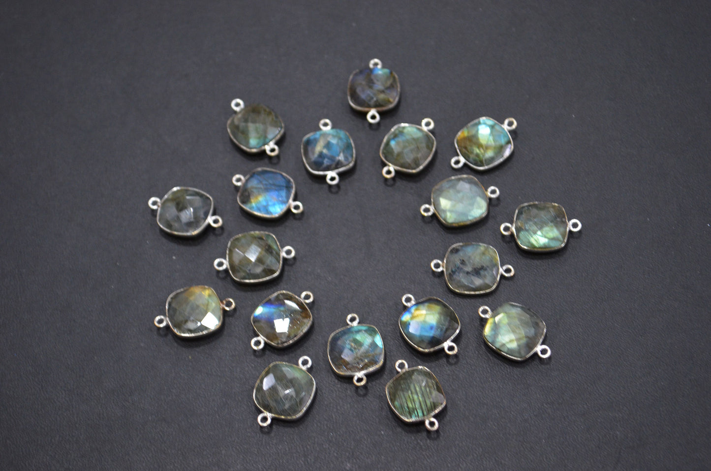 Labradorite Faceted Cushion Shape Connector , Sold By Piece , 12 - 14 mm , RB-5419