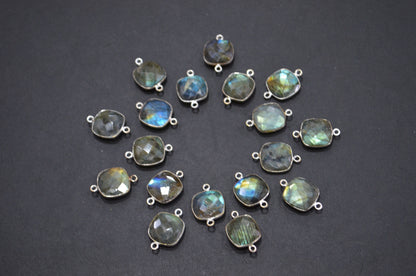 Labradorite Faceted Cushion Shape Connector , Sold By Piece , 12 - 14 mm , RB-5419
