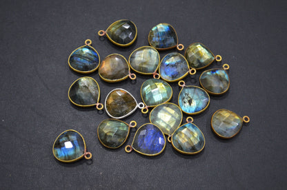 Labradorite Faceted Heart Shape Connector , Sold By Piece , 15 - 16 mm , RB-5419A