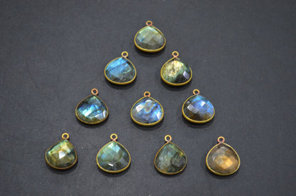 Labradorite Faceted Heart Shape Connector , Sold By Piece , 15 - 16 mm , RB-5419A